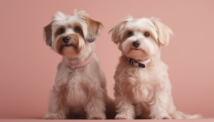 Fluffy pets sitting side by side indoors generated by AI