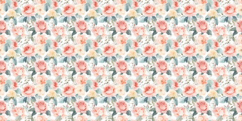 Fototapeta na wymiar watercolor pattern flower pink rose seamless background