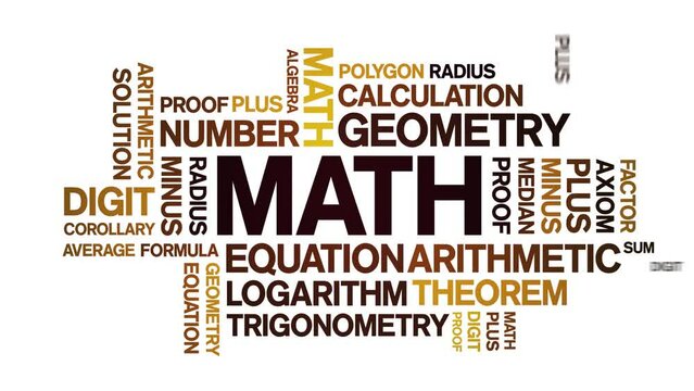 Math animated tag word cloud;text design animation kinetic typography seamless loop.