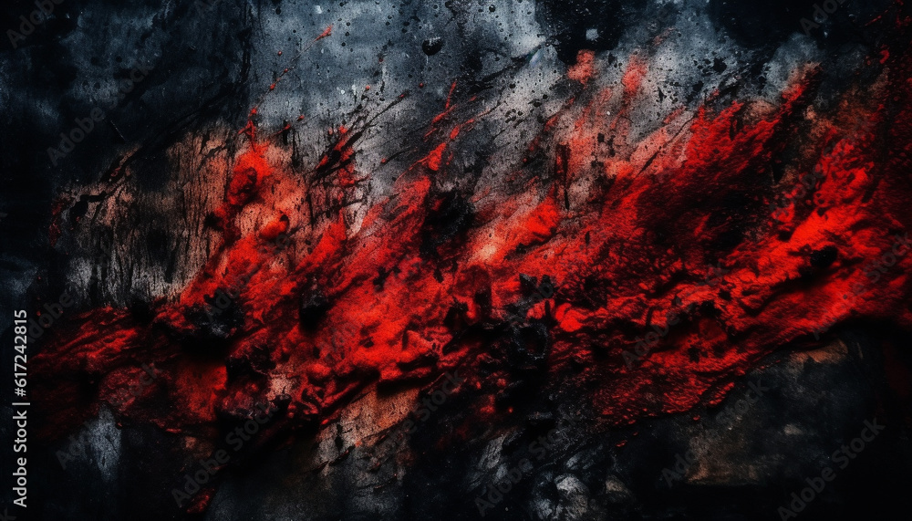 Poster burning flame illuminates dark, grungy backdrop pattern generated by ai