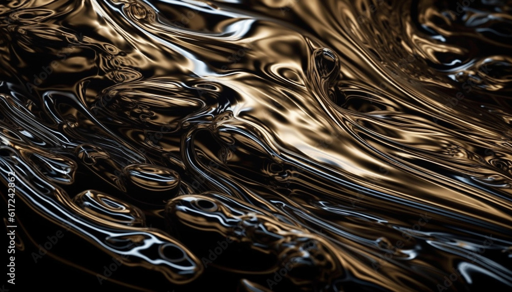 Poster nature reflection in liquid wave, smooth and shiny generated by ai