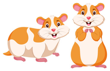 Cute cartoon hamster characters isolated on white background. Vector illustration