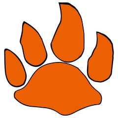 Tiger paw clipart icon vector flat design on transparent background, animal isolated clipping path element