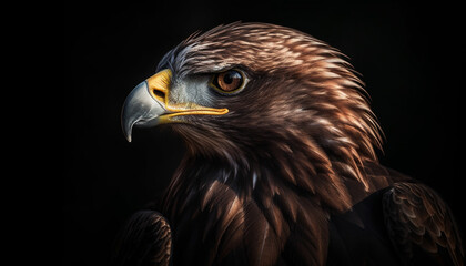 Fototapeta premium Majestic bird of prey perching, staring fiercely generated by AI