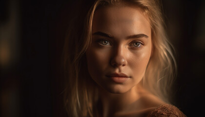 Fototapeta premium Beautiful woman with natural beauty and elegance generated by AI
