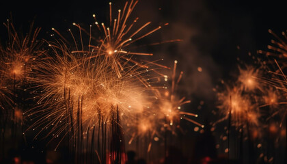 Fototapeta na wymiar Glowing fireworks exploding in vibrant celebration generated by AI