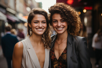 Portrait of a loving lesbian couple standing side by side