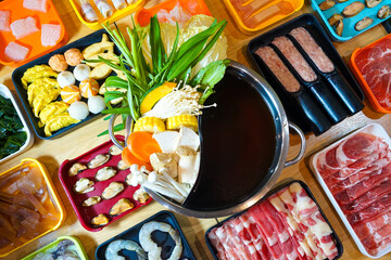 top view of shabu hotpot set shabu of hotpot japanese hotpot style