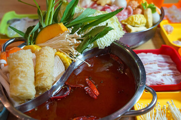 top view of shabu hotpot set shabu of hotpot japanese hotpot style