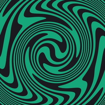 Trippy hypnotic abstract green black spiral, lime green, acid teal green cyber goth bold colors background design weird geometric 2D flat colors warped spinning vortex trip