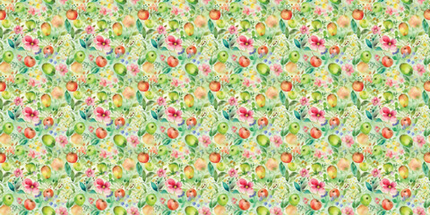 watercolor mixed fruit apple pattern background