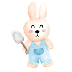 Bunny farmer happy farm water color illustration