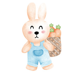 Bunny with carrot happy farm water color illustration