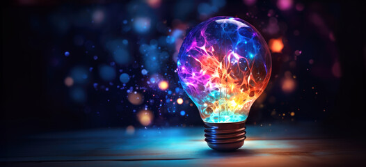 Ideas bursting, light bulb. Bursting with ideas concept.
Hand modified generative AI.   - obrazy, fototapety, plakaty