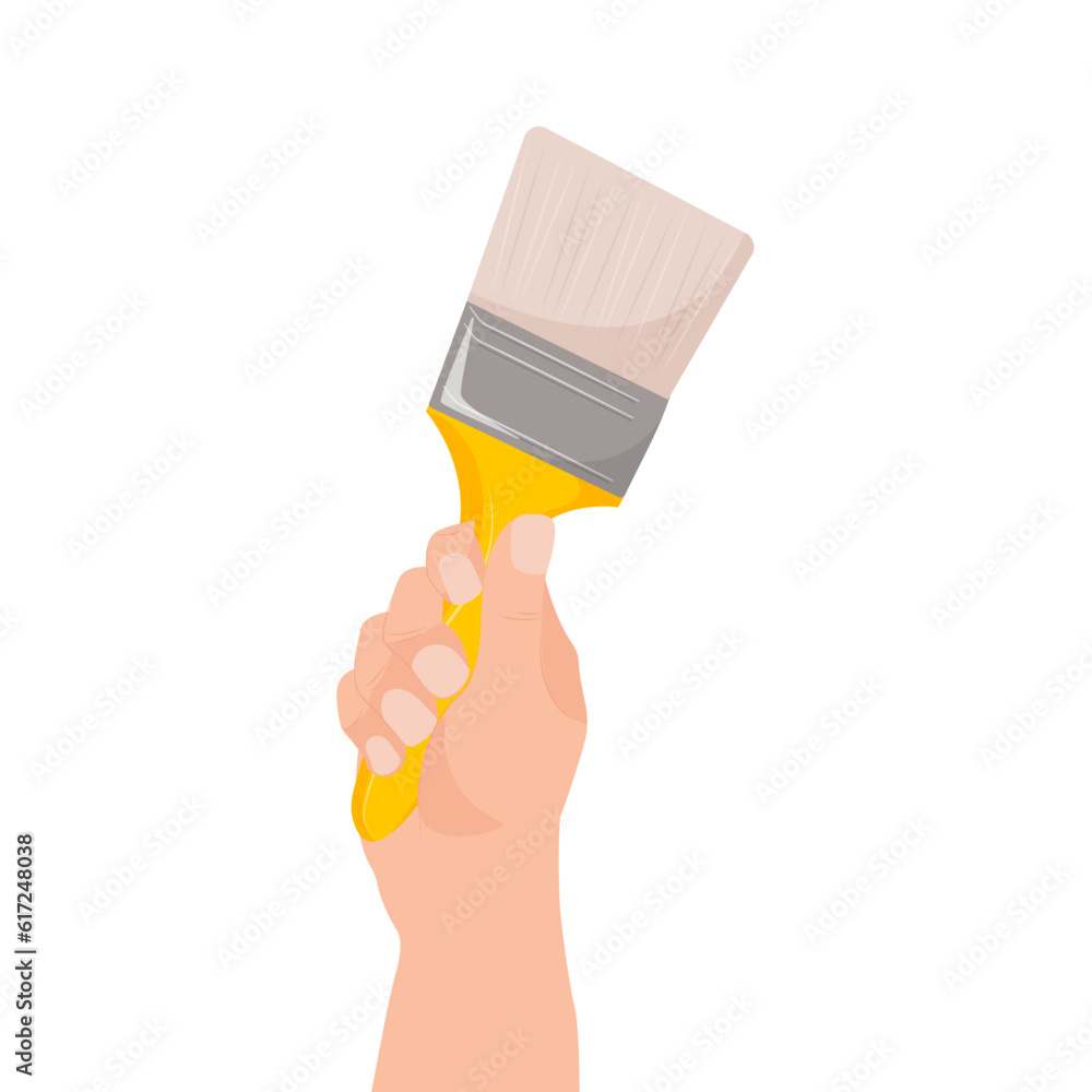 Wall mural Happy Labor Day. Vector illustration.Hand of the master with a paint brush.