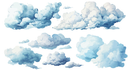 Abstract pattern of watercolor clouds on white background. Set of vector pastel colored paint stains.