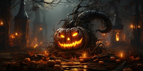 3d pumpkin jack-o , fantasy background