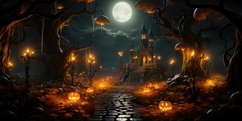 scary halloween background with pumpkins