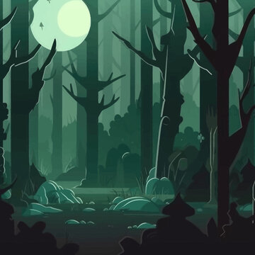 Vector Forest landscape on the background of the night sky.