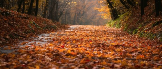 autumn leaves and tree landscape - obrazy, fototapety, plakaty