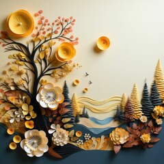 Autumnal background with yellow leaves 