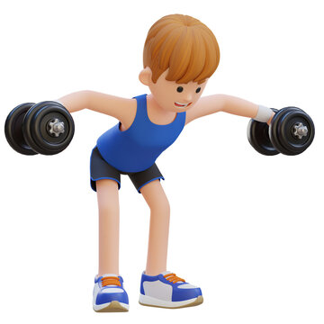 3D Sportsman Character Performing Dumbbell Bent Over Reverse Fly