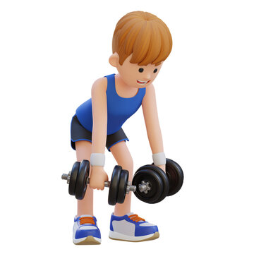 3D Sportsman Character Performing Dumbbell Bent Over Reverse Fly