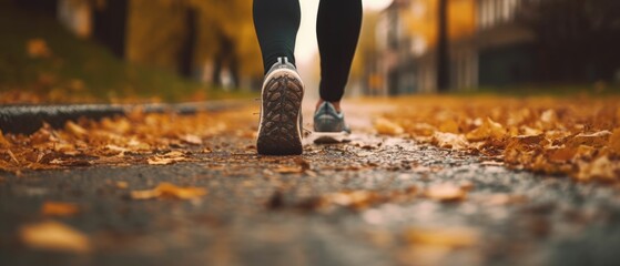 feets and foot walking on autumn park