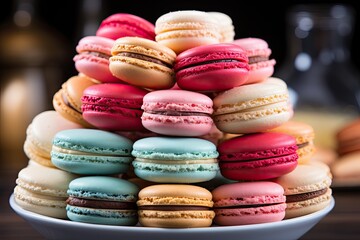 Fototapeta na wymiar Sweet Indulgence with Pastel Color Macarons - AI Generated