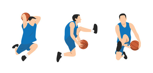 Fototapeta na wymiar Basketball player. Group of 3 different basketball players in different playing positions.