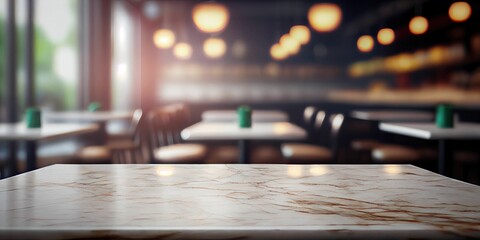Obraz na płótnie Canvas empty marmer white texture table, blurred restaurant background