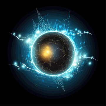 Vector image of a blue ball lightning on a dark background.