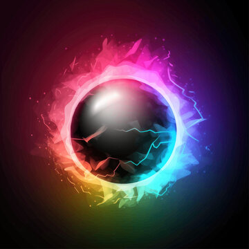 Multicolored vector image of a ball lightning on a dark background.