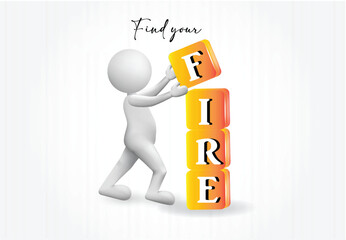 3D small white people placing a box message find your fire frase text lettering banner render background template advertisiment business symbol