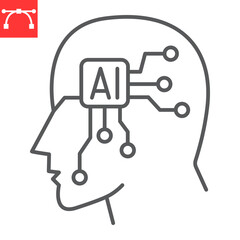 Artificial intelligence line icon, technology and AI, artificial brain vector icon, vector graphics, editable stroke outline sign, eps 10.