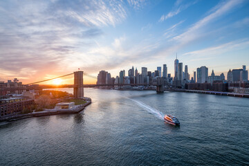 Brooklyn Bridge at sunset, New York City, USA