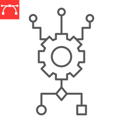 Algorithm line icon, technology and artificial intelligence, automated system vector icon, vector graphics, editable stroke outline sign, eps 10.