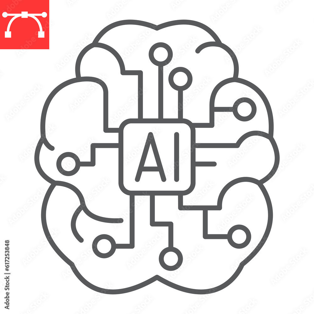 Aufkleber ai brain line icon, technology and artificial intelligence, human brain with microchip vector icon, 