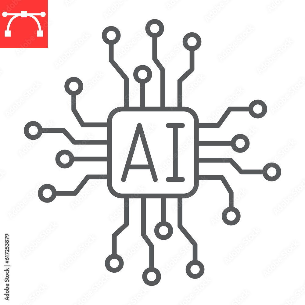 Poster ai chip line icon, technology and artificial intelligence, embedded device vector icon, vector graph