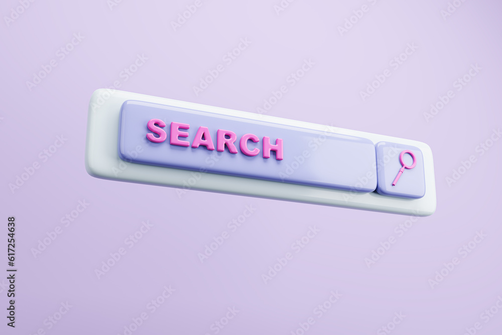 Aufkleber creative digital search bar with magnifier on purple background. seo and search concept. 3d renderin