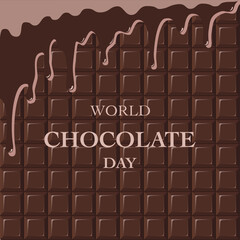 World Chocolate Day. Melted chocolate. Happy Chocolate Day Instagram post, postcard or banner.