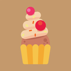 Sweet yummy cupcake, creamy cake, vector ilustration.