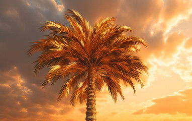Photo golden tropical palm tree on a white background. 3d rendering
