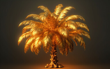 Photo golden tropical palm tree on a white background. 3d rendering