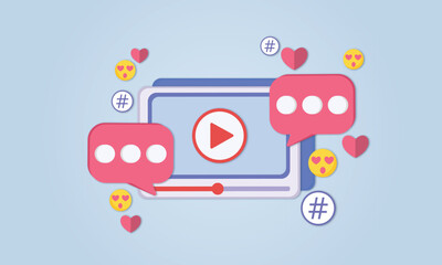 social media with live streaming and emotion video. Social media playing video for make money passive income concept.