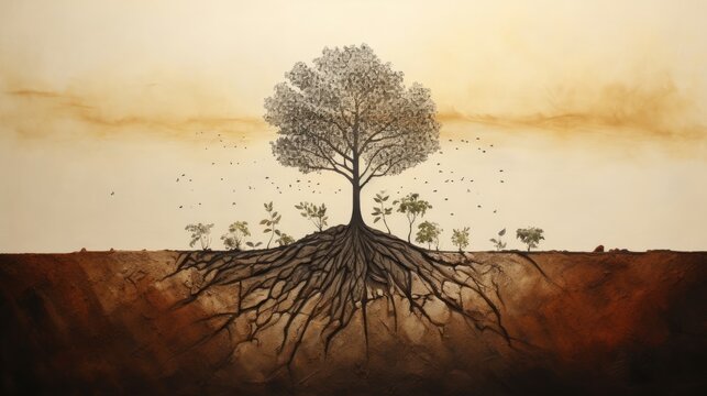 Seeds of Change: Minimalist artwork portraying the transformation from barren land to flourishing regenerative farmland | generative ai