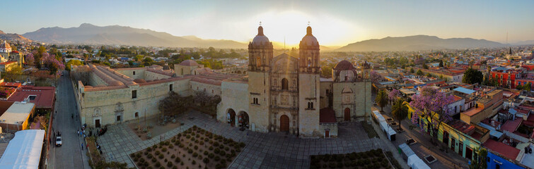 4k panorama landmark Oaxaca city Santo Domingo Cathedral in historic 2023 summer travel guelaguetza