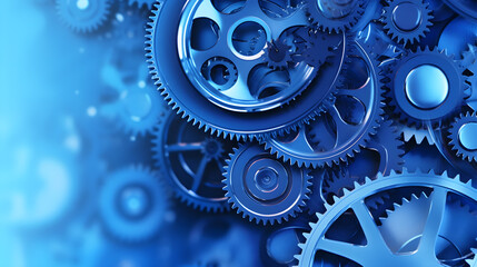 Blue gears technology background created with Generative AI - obrazy, fototapety, plakaty