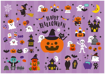 かわいい手描きのハロウィンのイラストセット／ベクター
