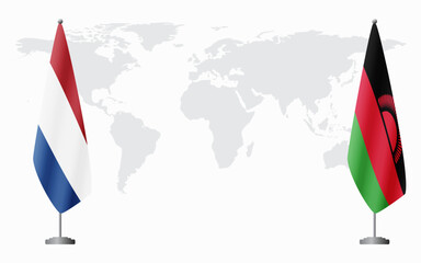 Netherlands and Malawi flags for official meeting